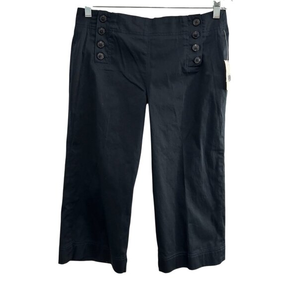 Bay Studio Womens Black Cotton-Blend Button-Front Capri Pants Size 10 - Picture 1 of 9